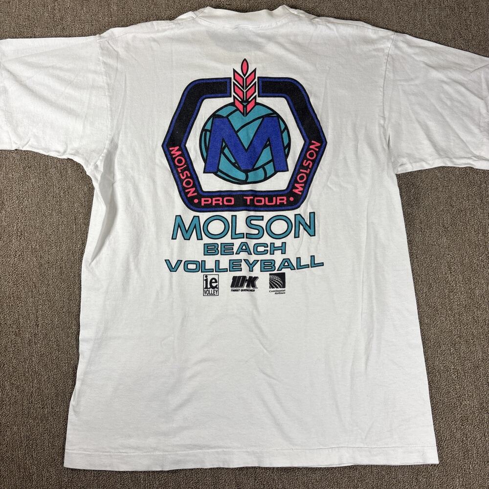 Vintage 90s Molsen Beach Volleyball T-shirt Pro Tour Single Stitch White XL
